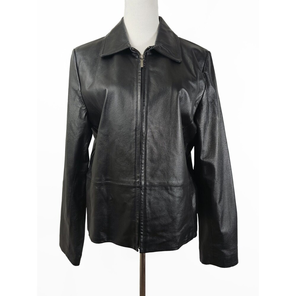 Vintage George Large Black Leather Jacket Y2K 90s Classic